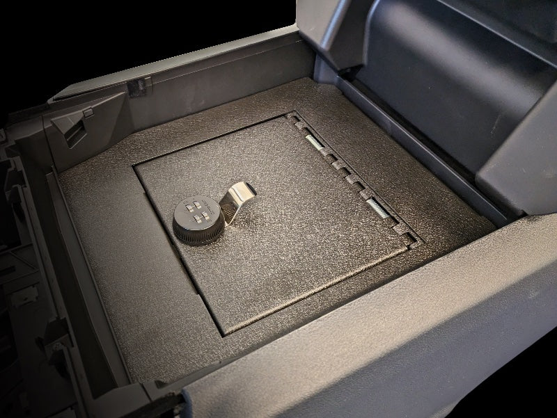 Console Vault steel safe installed inside a vehicle’s center console